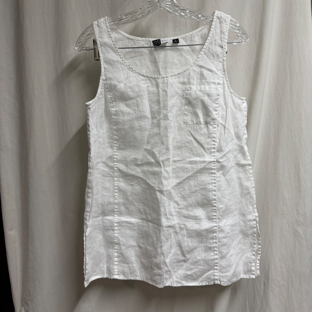 Saks Fifth Avenue Threads White 100% Linen Sleeveless Tunic Tank Top Small